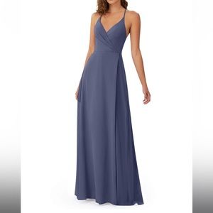 AZAZIE size 4 (A4) Davis A-line A-Line V-Neck Chiffon Floor-Length Dress Stormy